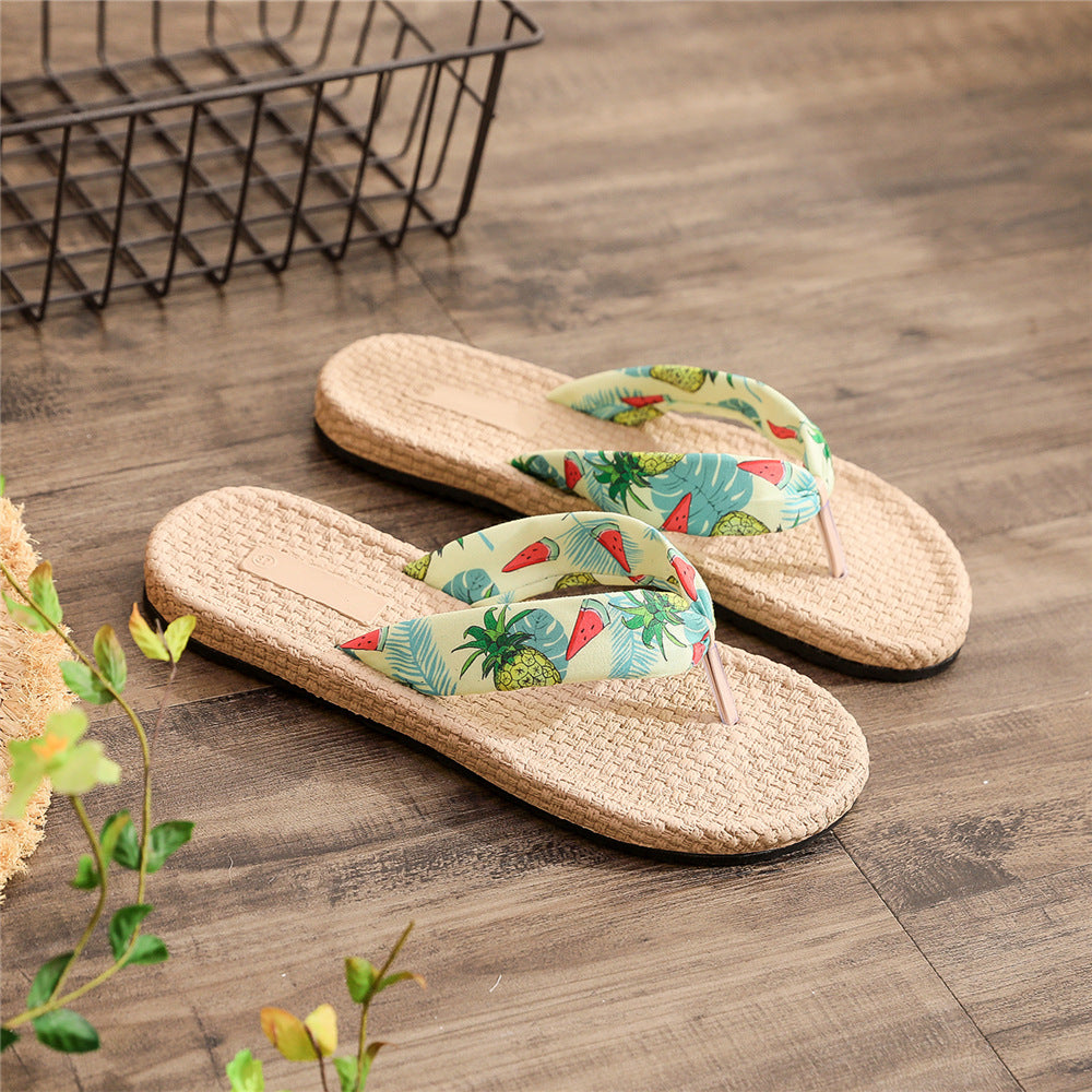 Women's Flip-flops Summer Wear Fashionable Imitation Linen Sandals