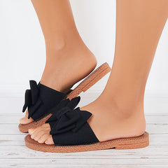 Bow Flat Slide Sandals Open Toe Slip on Beach Slippers