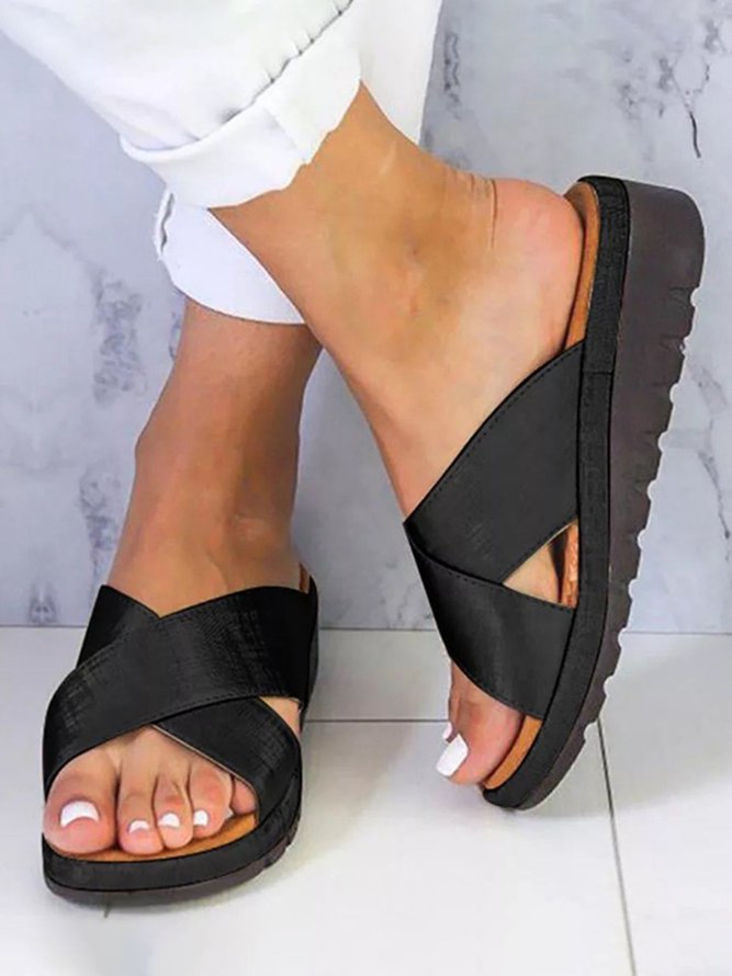 Cross Strap Casual Wedge Slippers