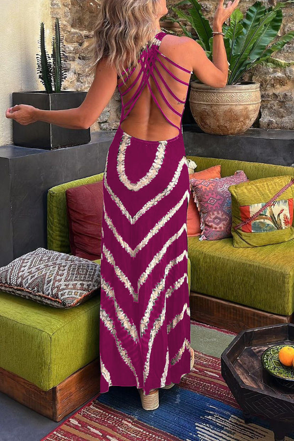 Summer of Fun Tie-dye Print Back Lace-up Stretch Maxi Dress