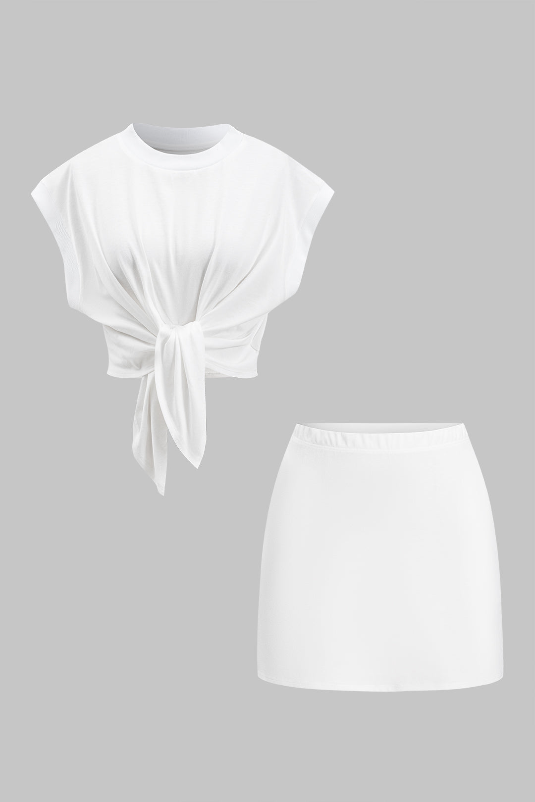 Tie Knotted Top And Skirt Set
