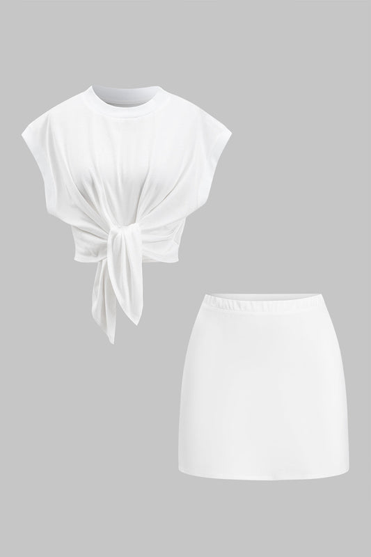 Tie Knotted Top And Skirt Set