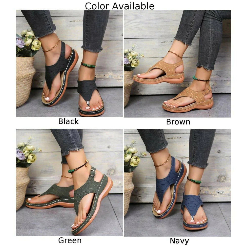 Low-Wedge Leather Orthopedic Arch Support Sandals Diabetic Walking Sandals