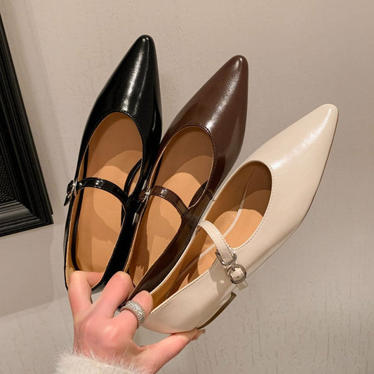 Chavonne Pointy Toe Block Heels Mary Jane Shoes