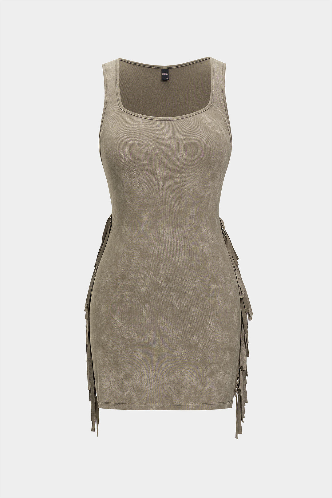 Square Neck Sleeveless Fringe Trim Mini Dress