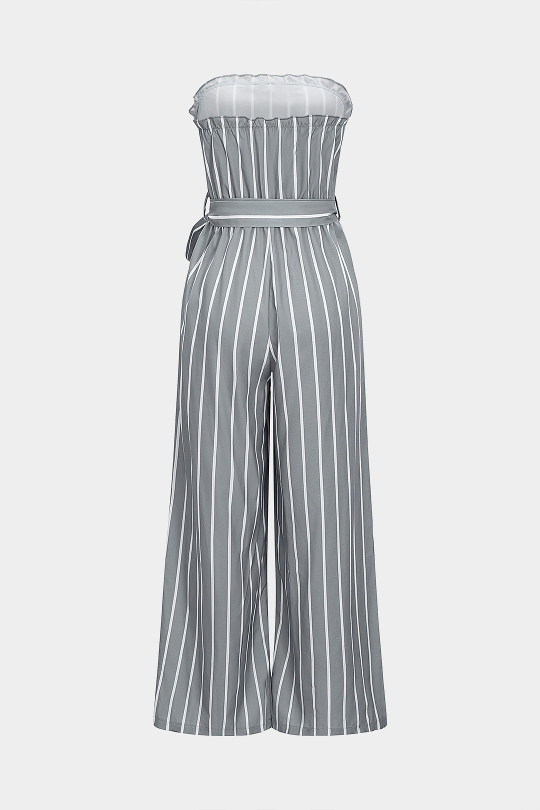 Stripes Print Tie-Up Strapless Sleeveless Jumpsuit