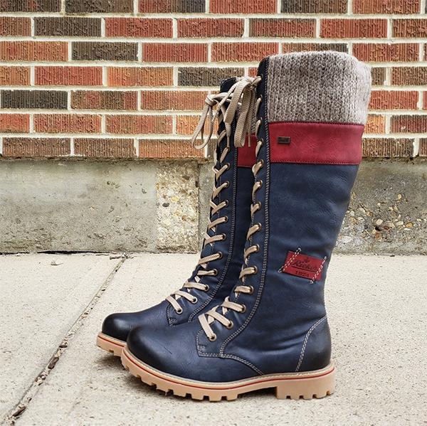 Women Winter Lace Up Knitted High Boots