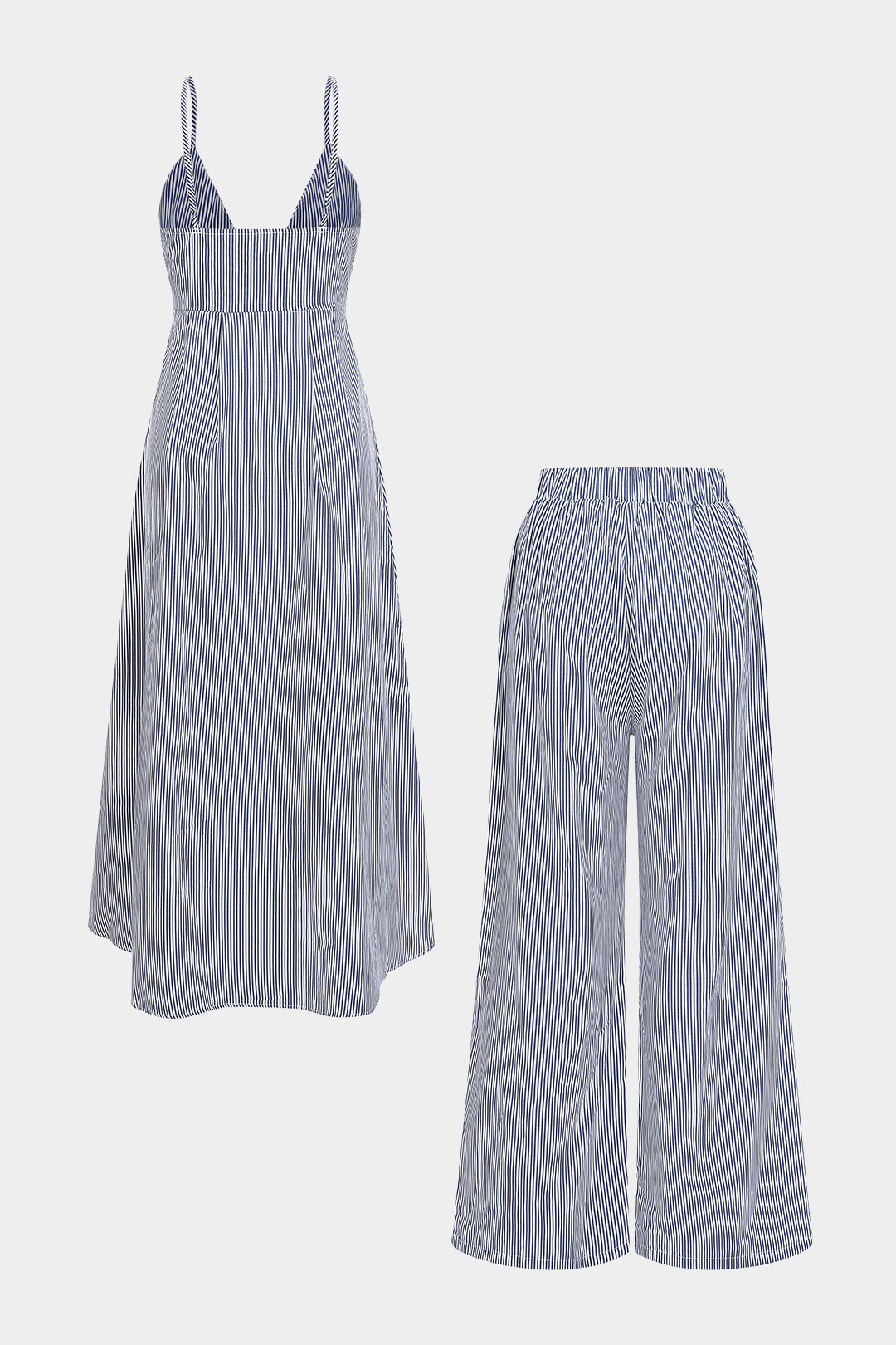 Stripes Print High Slit Sleeveless Trousers Set