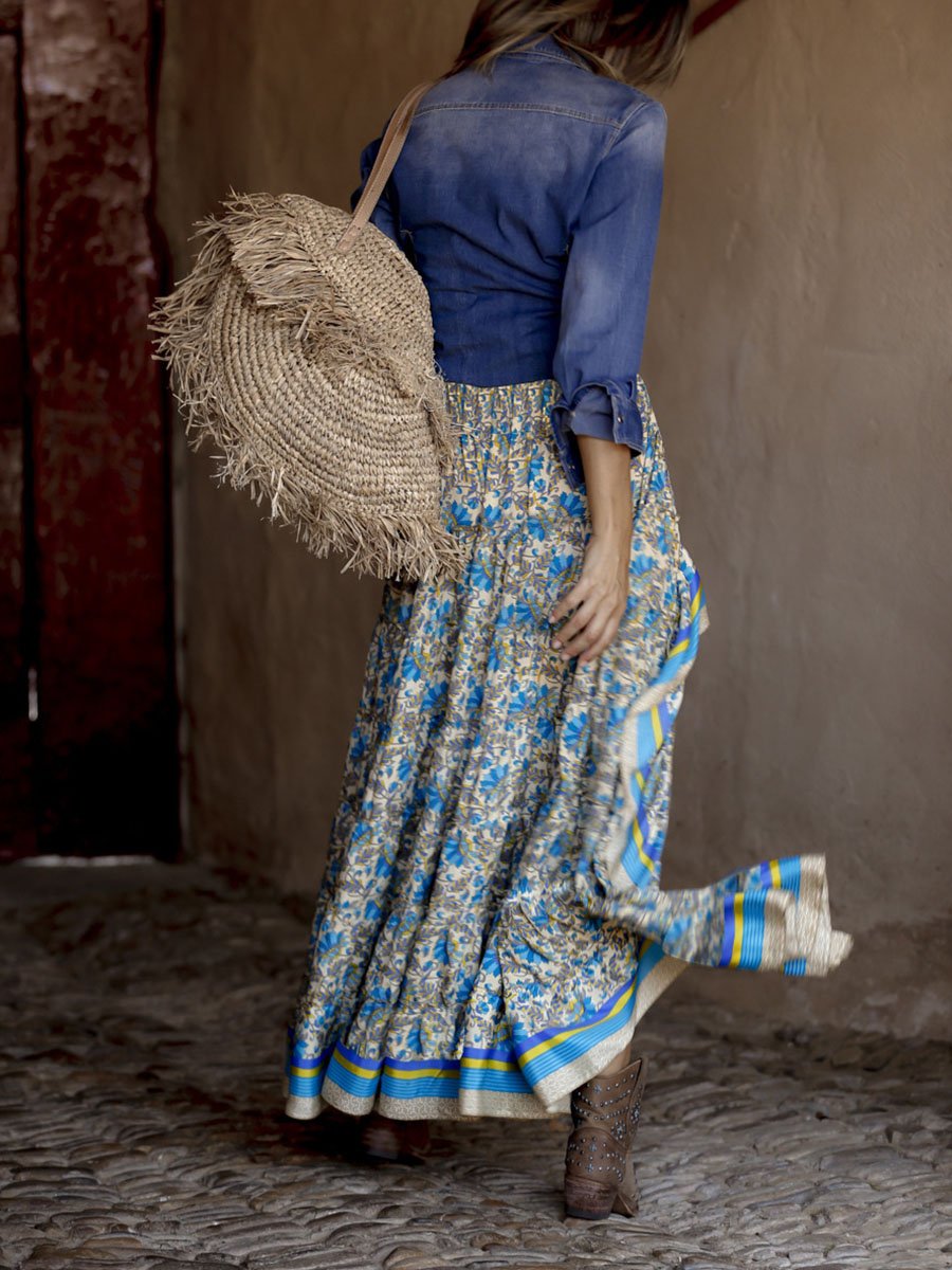 V Neck Red Beach Floral-Print Boho Maxi Dress