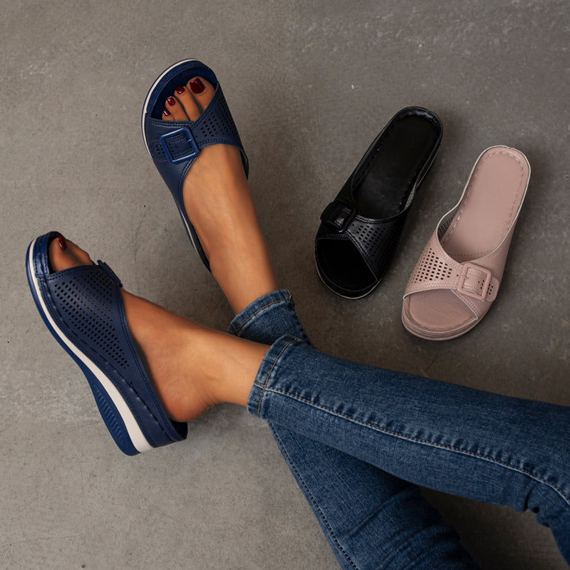 Female One-Word With Fish Mouth Sandals And Slippers Slope Heel Platform Slope Heel Casual Shoes