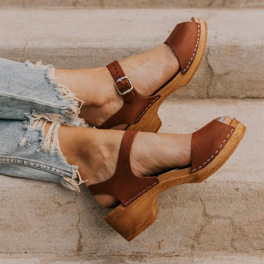 Stitching Wood Heel Sandals