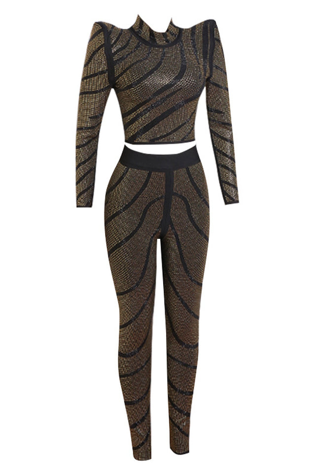 Agatha Long Sleeve Rhinestone Pantsuit