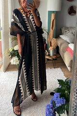 Coastal Calm Ethnic Print Half Sleeve Relaxed Vacation Maxi Dress