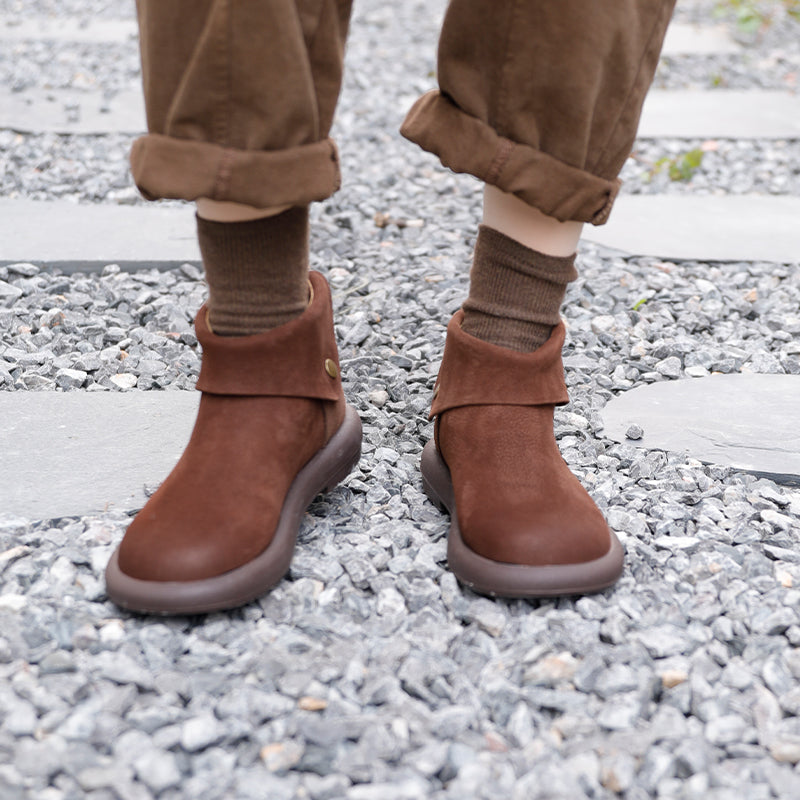 Casual Boots For Women Leather Handmade Soft Ankle Booties Brown/Black/Khaki