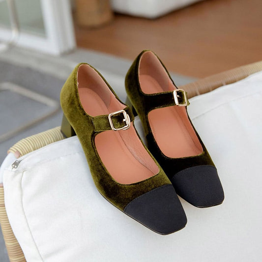 Jodie Square Toe Block Heels Mary Jane Shoes