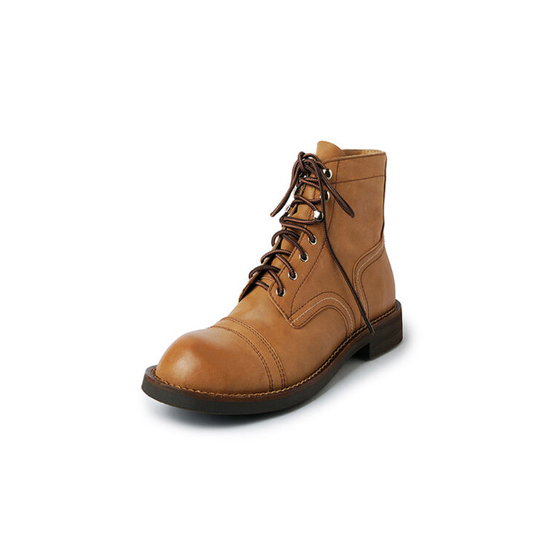 Handmade Leather Derby Boots Biker Boots Lace-Up Combat Boots Chunky Ankle Boots