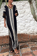 Coastal Calm Ethnic Print Half Sleeve Relaxed Vacation Maxi Dress