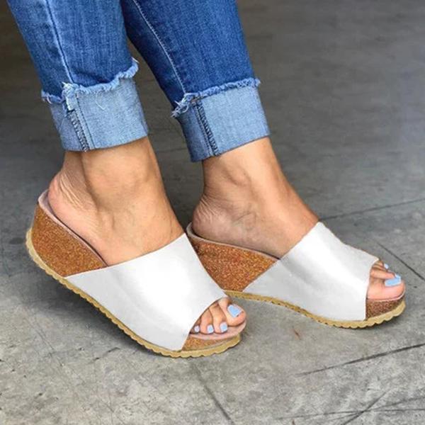 Fashion Style Peep Toe Slip-On Wedges Slippers