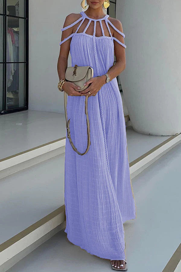 Sophisticated Linen Blend Draped Braids Cover Up Maxi Dress