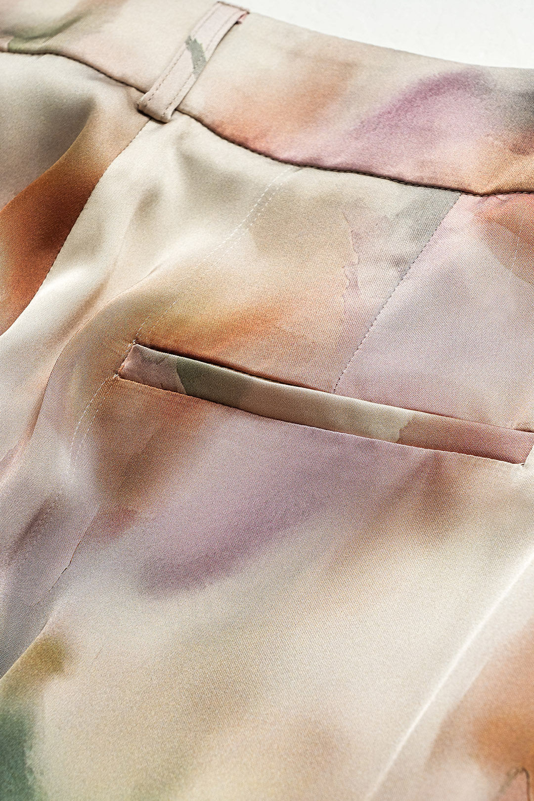 Watercolor Print Satin Pocket Trousers