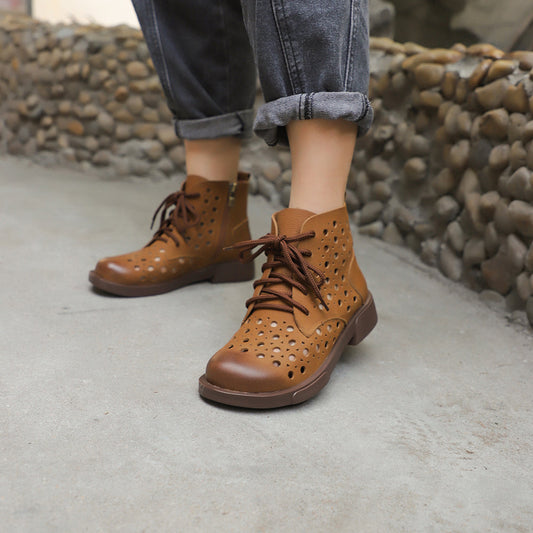 Handmade Leather Boots For Women in Brown/Coffee - Summer Booties