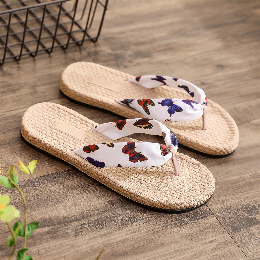 Women's Flip-flops Summer Wear Fashionable Imitation Linen Sandals