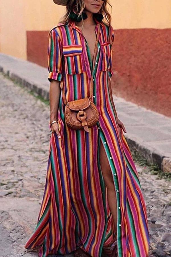 BOHEMIAN MULTICOLOR STRIPED DRESS