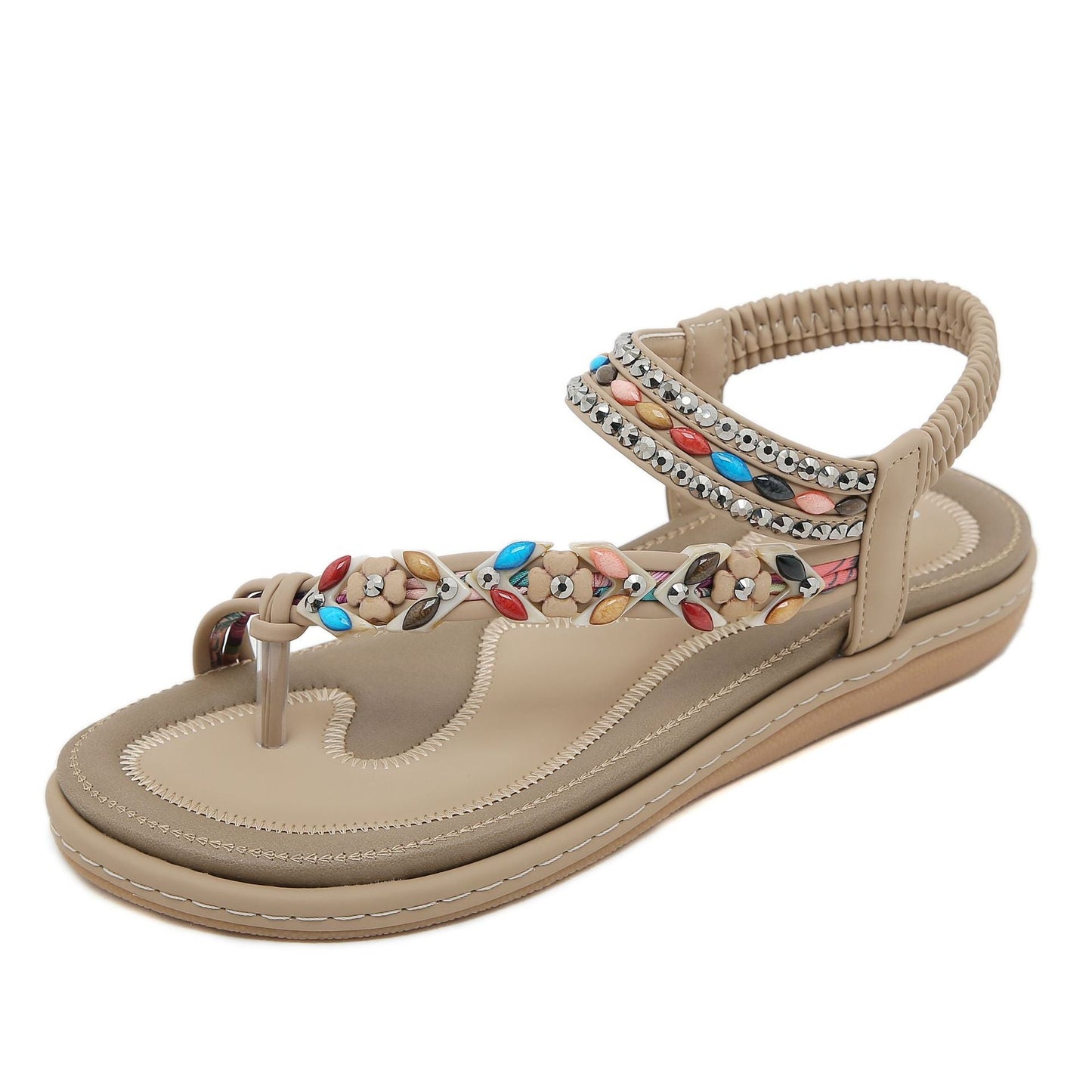 Summer Rhinestone Comfort Seaside Beach Round Sandals