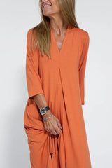 Women Casual V Neck Solid Color Maxi Dress