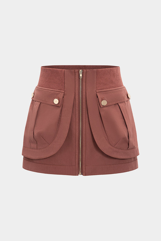 Zipper Patchwork Pocket Skirt