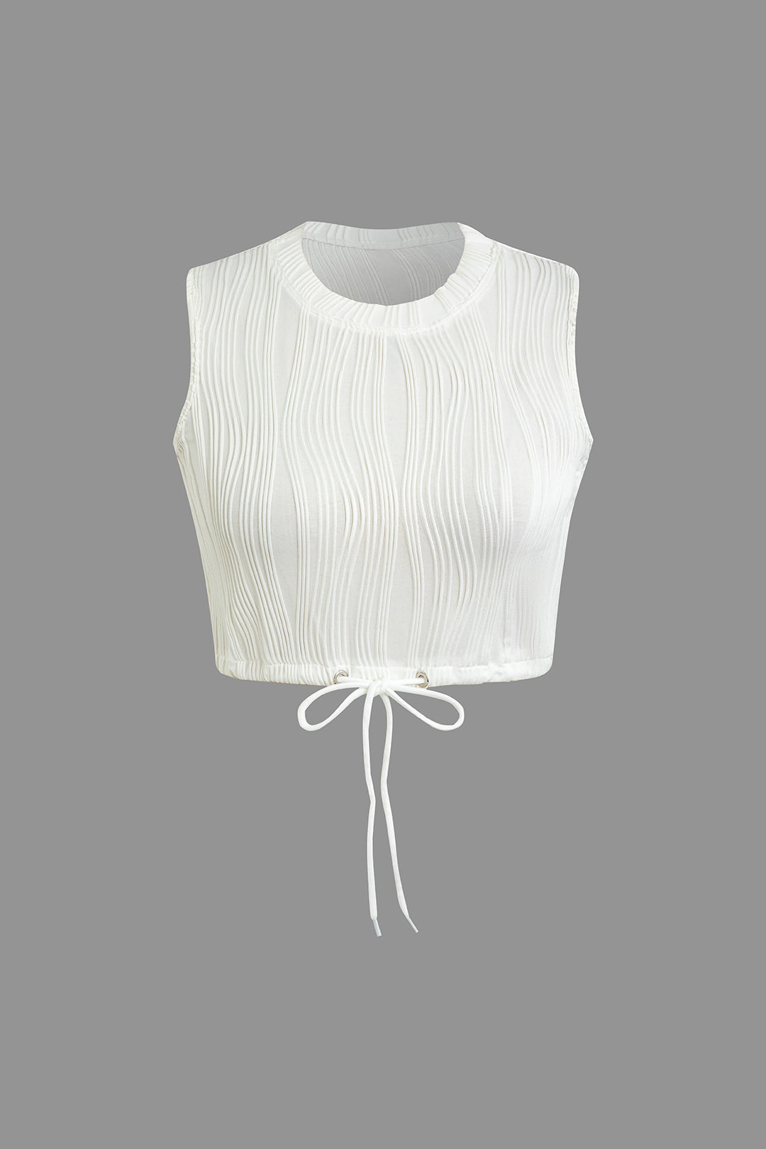 Textured Sleeveless Crop Top And Drawstring Shorts Set