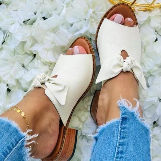 Women Fashion Low Heel Bow Slippers