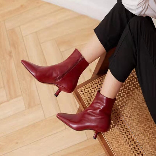 Classic Slimming Boots Elegant Glove-Like Ankle Boots Kitty Heel Side Zipper Boots