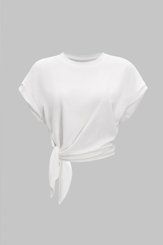 Tie Front Ruched Short Sleeve T-Shirt