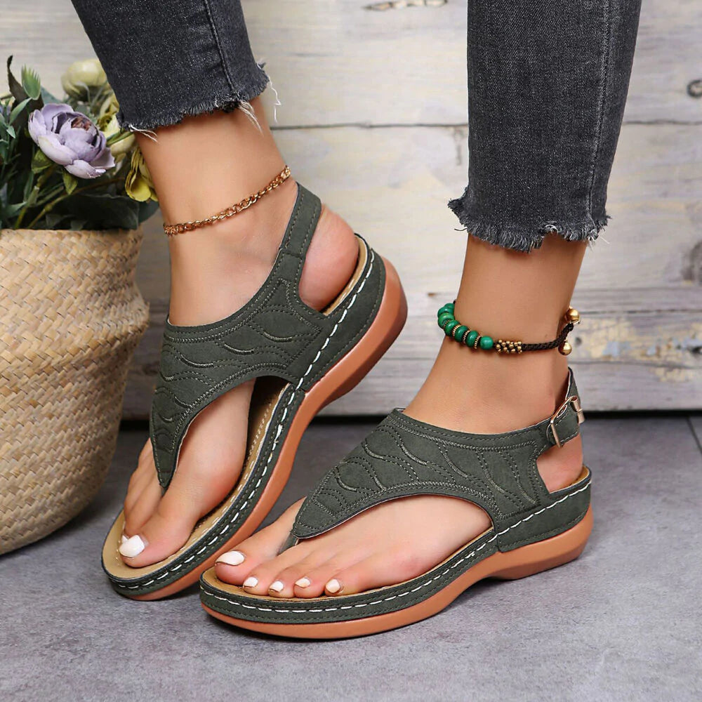 Low-Wedge Leather Orthopedic Arch Support Sandals Diabetic Walking Sandals