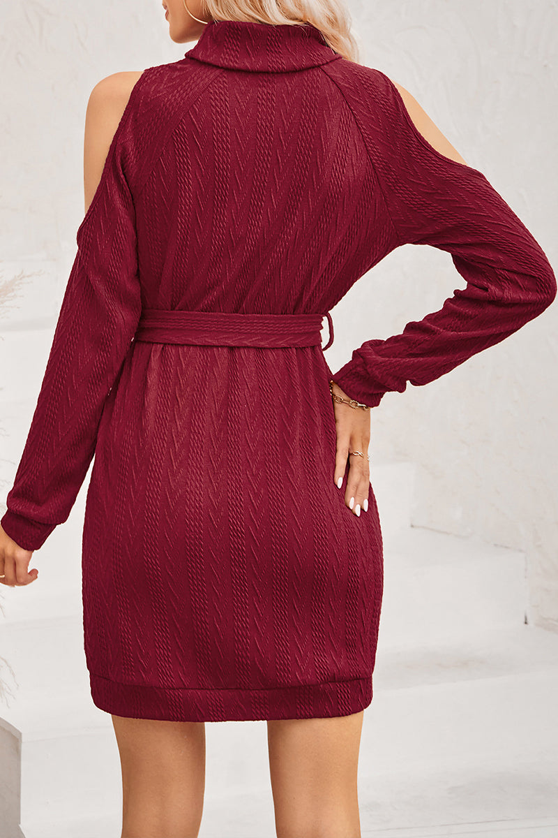 Turtleneck Cutout Tie Dress