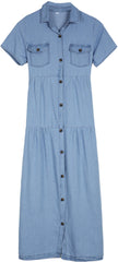 Blue Short Sleeve Plain Maxi Dress