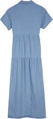 Blue Short Sleeve Plain Maxi Dress