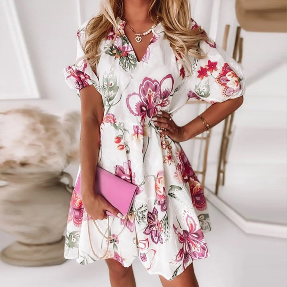 Trendy Short Sleeve Print Mini Dress