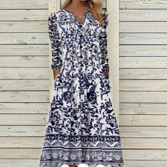 Trendy 3/4 Sleeve Print Midi Dress