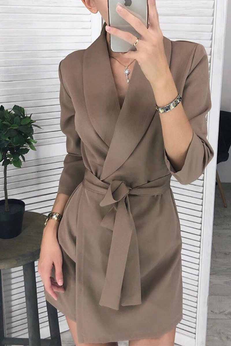 Solid Color Long Sleeve Suit Collar Mini Dresses(4 Colors)