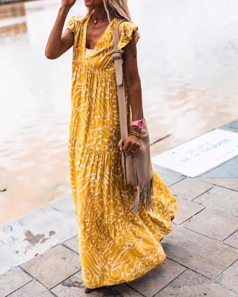 Printed ruffle casual dress