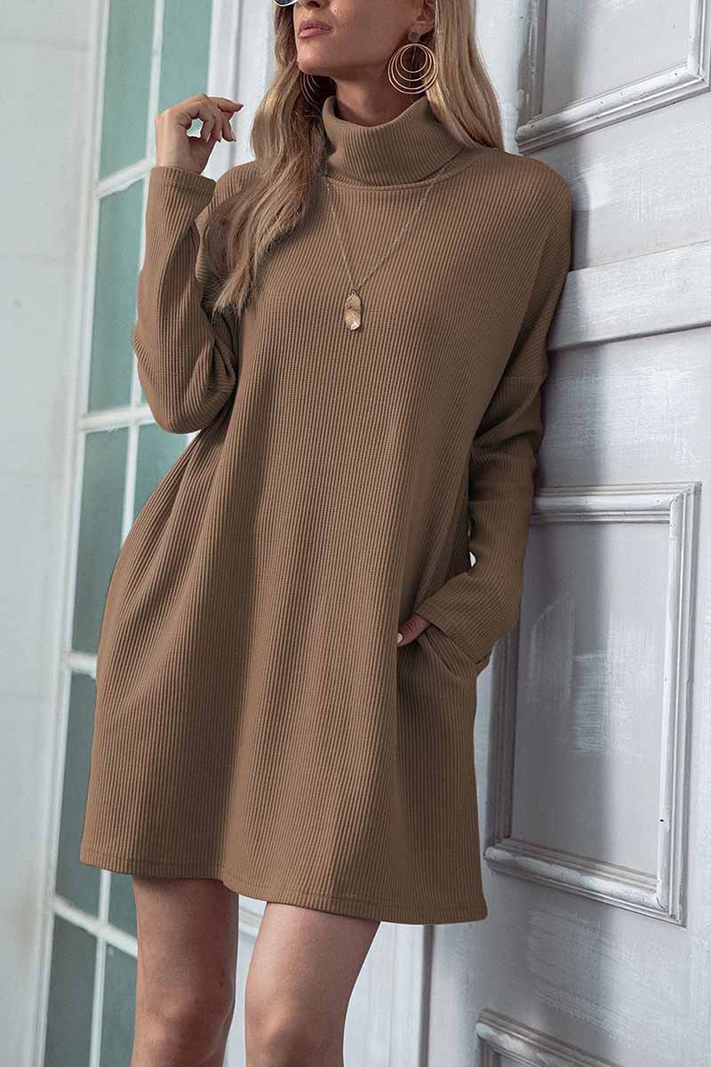 Solid Color Round Neck Dress(4 Colors)