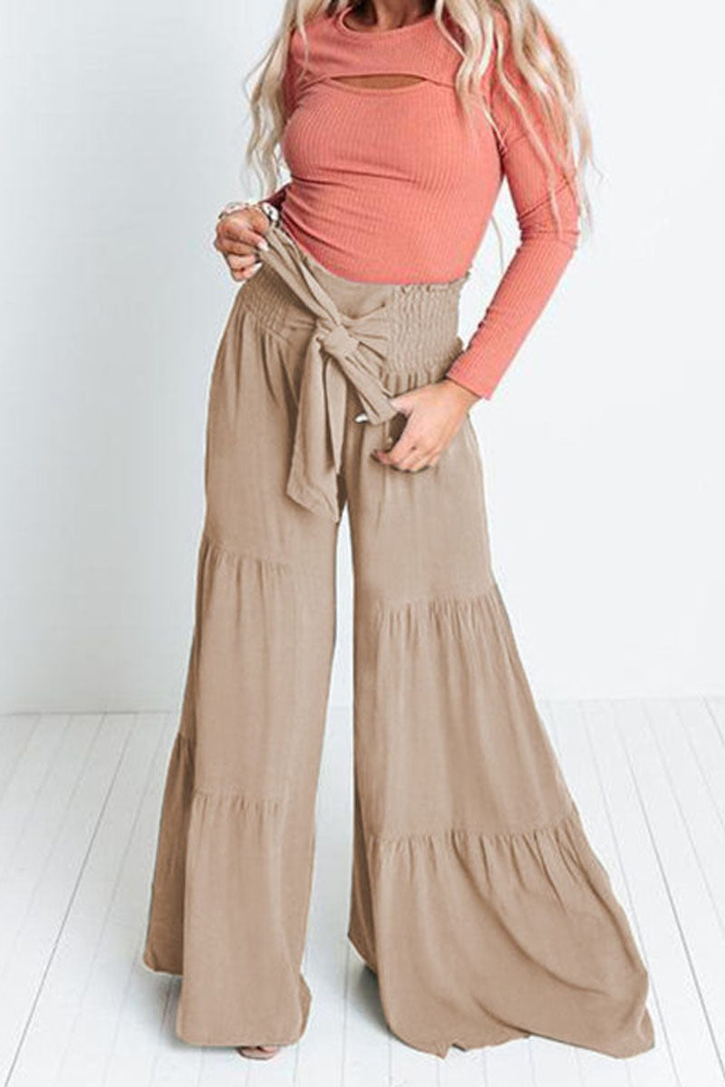 Tie-front Smocked Tiered Culottes