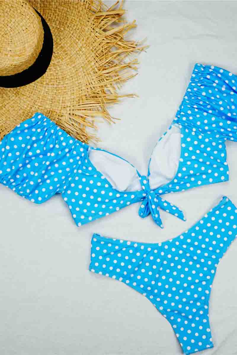 Bubble Sleeve Dot Print Two pieces Swimsuit (3 Colors)