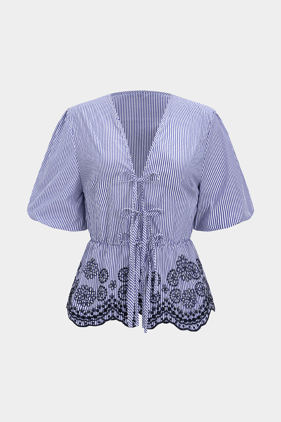 Stripes Print Embroidery Short-Sleeve Shirt