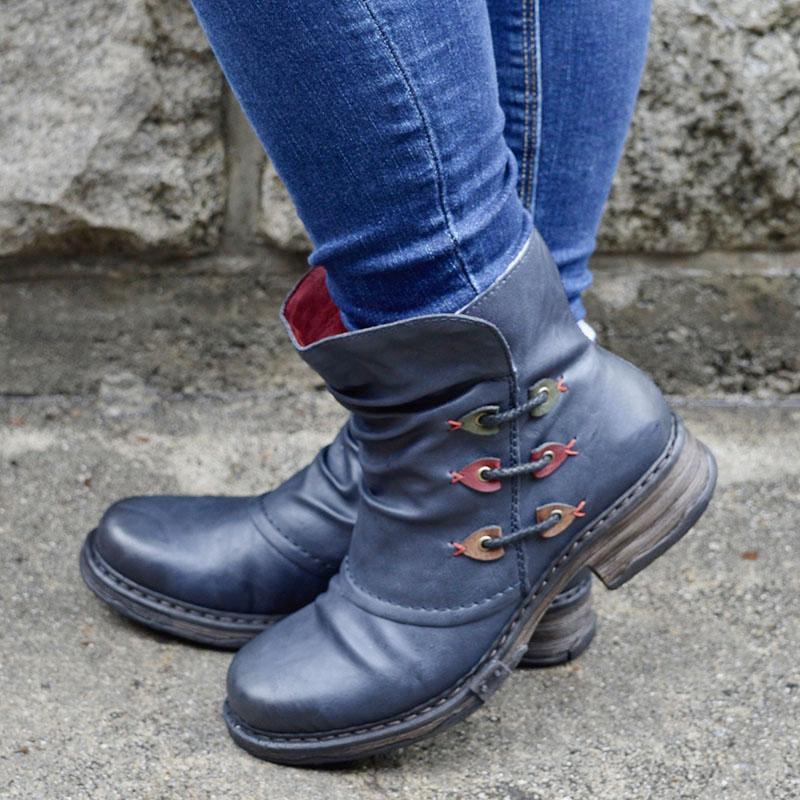 Women's Trendy Vintage Leather Ankle Boots Snow Boots