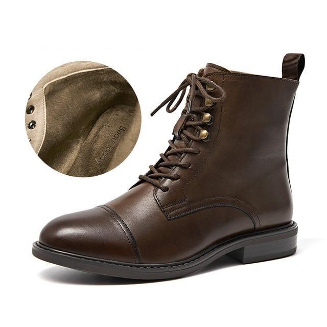 Women Ankle Boots Genuine Leather Lace-Up Round Toe Top Winter Ladies shoes