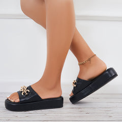 Casual Open Toe Flatform Slippers Chain Decor Platform Slide Sandals