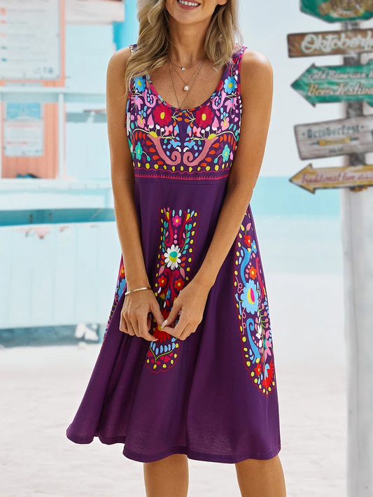 Crew Neck Tribal Sleeveless Knitting Dresses